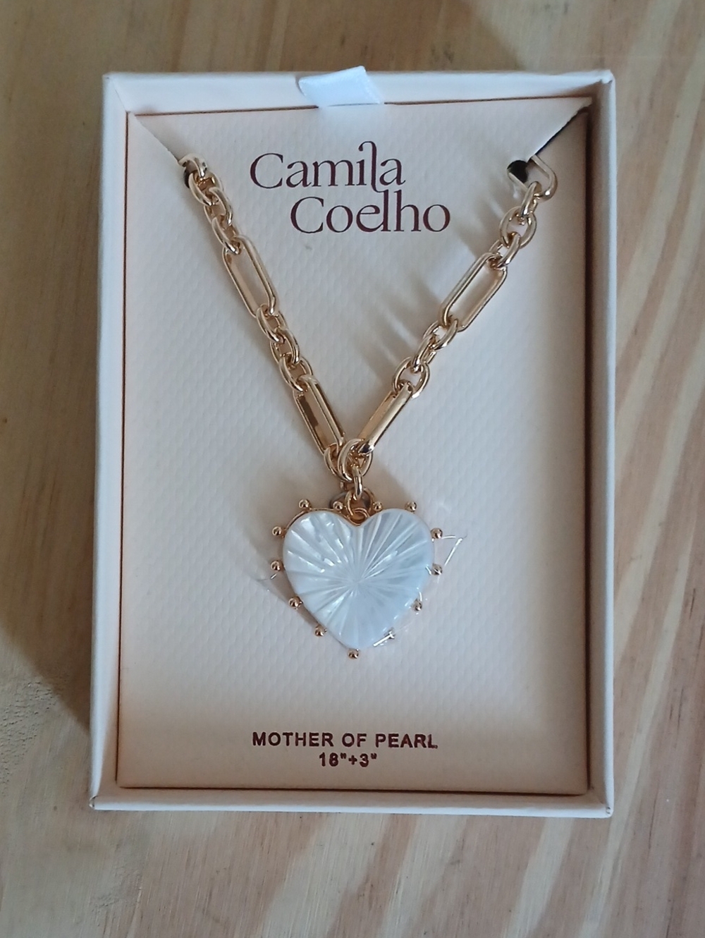Camila Coelho Gold Necklace with White Mother-of-Pearl Heart Pendant 18"+3"